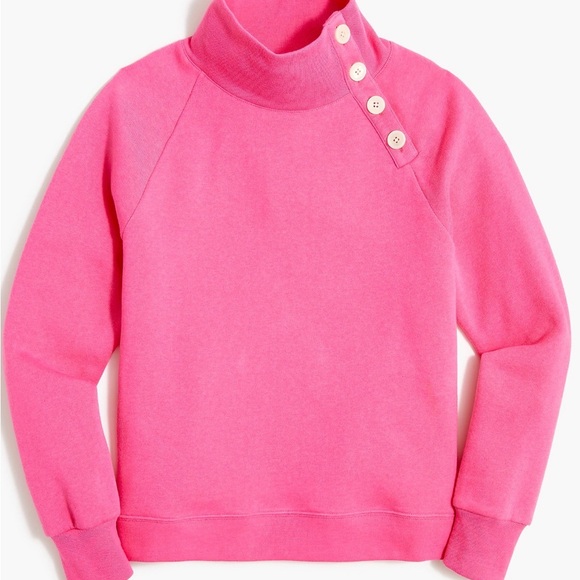 J. Crew Sweaters - J. Crew Vibrant Pink Wide button-collar pullover sweatshirt in cloudspun fleece
